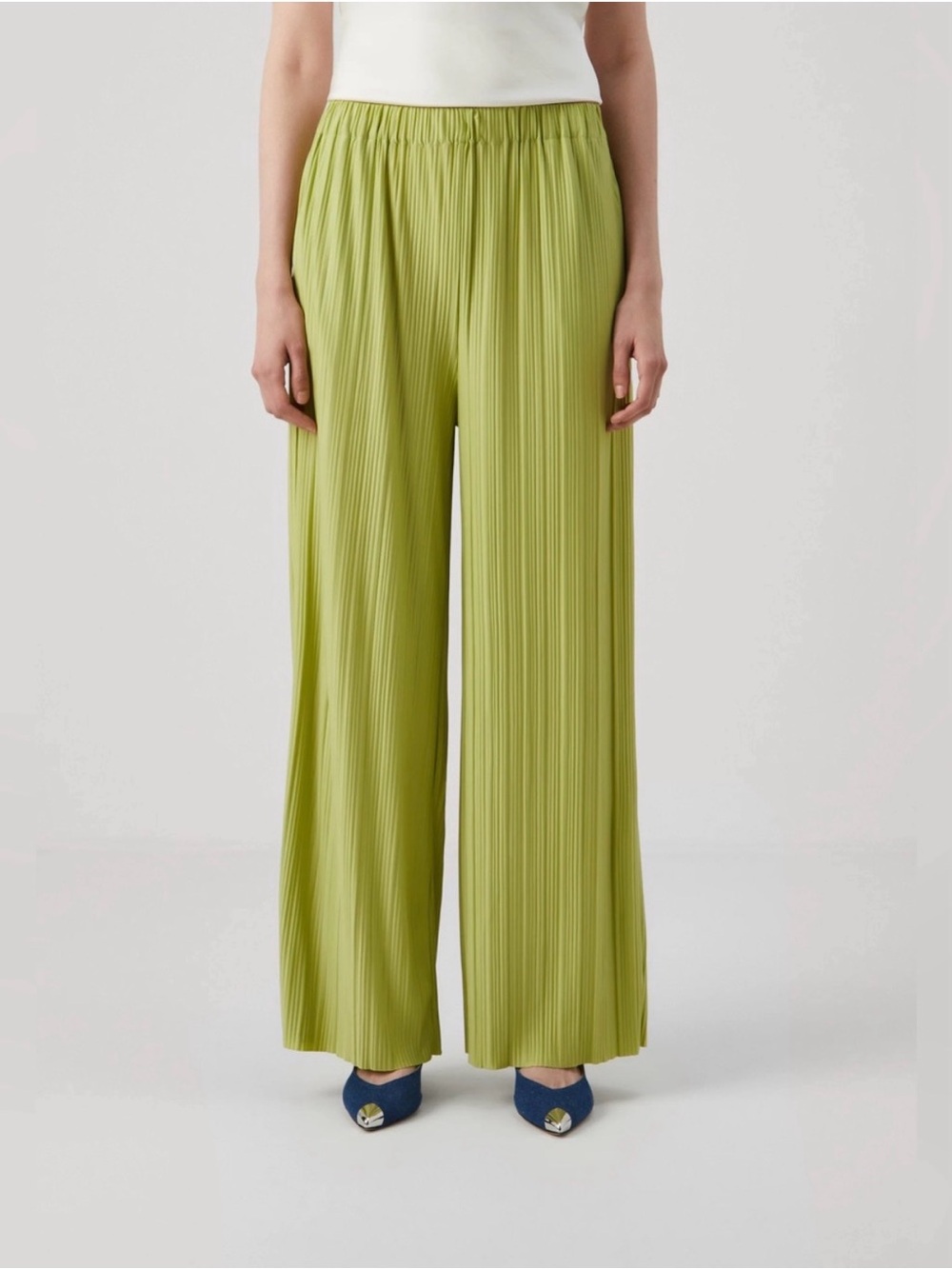 SAMSOE Olive Green Wide-Leg Pleated Pants